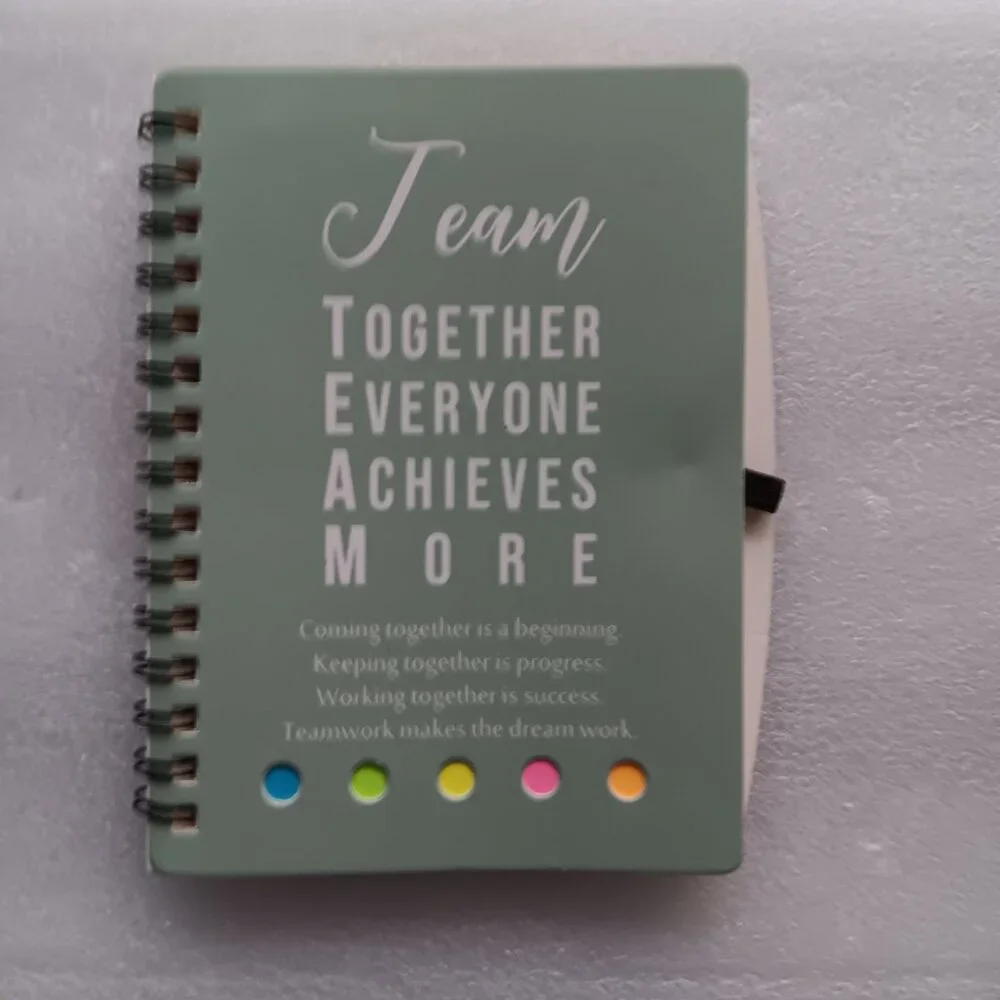 New Weekly Planner Spiral Notebook with Sticky Notes Team Quote Green Pen Loop